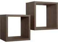 Set 2 Mensole Cubo da Parete Quadrato in Fibra di Legno Q-Bis Maxi Noce