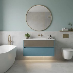 Mobile da bagno sospeso sotto lavabo Niwa 2 cassetti L 89.5 x H 50 x P 45.5 cm blu pacifico e grigio cannettato