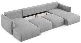Divano angolare grigio chiaro allungabile (a U) con rivestimento in ciniglia Leila – Makamii