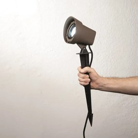 Lampada spot GURU 12x53 cm a picchetto per esterni in alluminio Marrone