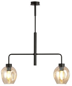 Lampadario Moderno 2 Luci Lukka In Accaio Nero E Vetro Ambra