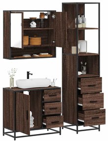 Set Mobili Da Bagno 3 Pz Rovere Marrone İn Legno Multistrato /
