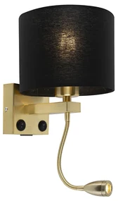 Applique da parete Art Déco oro con USB e paralume nero - Brescia