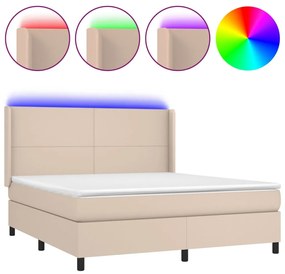 Giroletto Molle Materasso e LED Cappuccino 180x200cm Similpelle