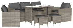 Set divano da giardino 6pz con cuscini grigio chiaro polyrattan