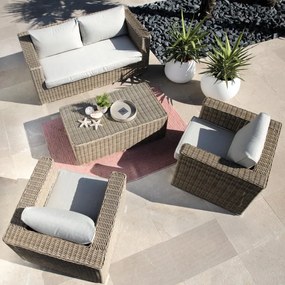 Salotto da giardino Costa Rica NATERIAL in rattan sintetico beige e con cuscini in poliestere beige per 4 persone