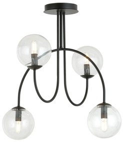 Plafoniera Moderna Utu 4 Luci In Acciaio Nero E Vetro Trasparente 50 Cm