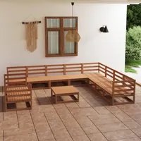 Set Divani da Giardino 11 pz Marrone Miele in Massello di Pino 3075932