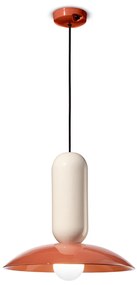 Lampadario Vintage Decò Pau Ceramica Arancio Pokè E Crema 1 Luce E27