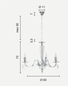 Lampadario in vetro e cristallo tortora 3 luci cherubini lp.cherubi...