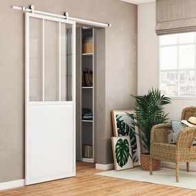 Porta scorrevole Atelier in alluminio bianco, L 90 x H 215 cm, con binario Loft Reversibile