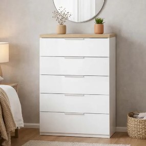 Cassettiera SELDIR 69x102h cm 5 Cassetti in Legno Bianco e Rovere