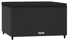 Poggiapiedi da giardino con cuscino in polyrattan nero