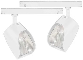 2 Kit Faro Led Da Binario Asimmetrico Trifase 30W 4000LM Carcassa Bianca 3000K Con Alimentatore Scomparsa CRI 90 UGR 19