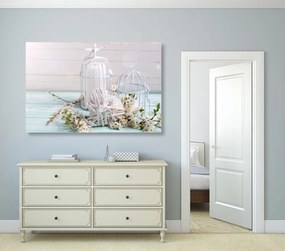 Quadro su tela – Ramo di ciliegio e lanterne bianche