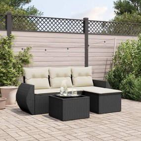 Set divani da giardino 5 pz con cuscini in polyrattan nero