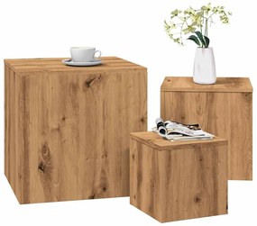 Tavolini 3 Pz Rovere Artigianale İn Legno Multistrato /