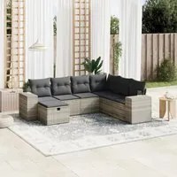 Set Divani da Giardino 7pz con Cuscini Grigio Chiaro Polyrattan 3264458