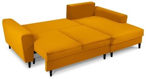 Divano angolare color senape allungabile e con contenitore (con penisola a destra/con chaise lounge) con rivestimento in velluto a coste Kyoto – Cosmopolitan Design