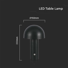 Lampada LED da Tavolo 3W con Batteria 1800mAh Ricaricabile USB C Colore Nero in Metallo Touch Dimmerabile 3 in 1 SKU-7898