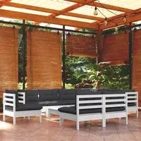 Set Divani da Giardino 10 pz con Cuscini Bianchi Legno di Pino cod mxl 44387