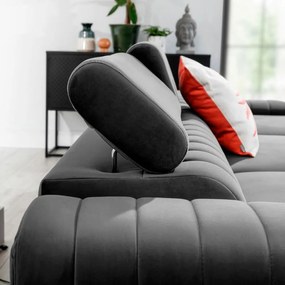 Divano angolare grigio allungabile/con contenitore (con penisola a destra/con chaise lounge) e rivestimento in velluto Grayson – ELTAP