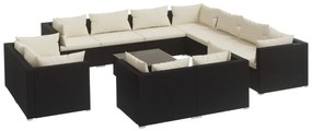 Set divani da giardino 12 pz con cuscini in polyrattan nero