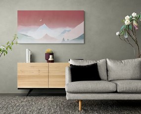 Quadro su tela – Luna sopra le montagne pastello