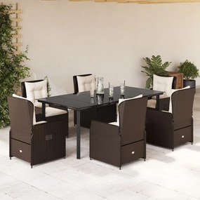 Set da pranzo da giardino 7pz con cuscini in polyrattan marrone