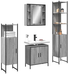 Set mobili da bagno 4 pz grigio sonoma in legno multistrato