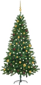 Albero di Natale Preilluminato con Palline Verde, Albero di Natale Preilluminato con Palline Verde 180 cm II