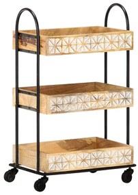 Carrello Da Cucina A 3 Livelli 46x30x76 Cm İn Massello Di Mango /