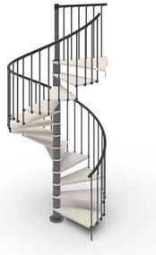 Scala a chiocciola a base tonda Luna IRIS, con corrimano, larghezza 105 cm, struttura in acciaio grigio antracite, gradini in legno faggio, colore bianco