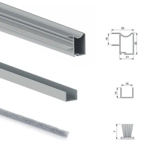 Sistema a scorrimento inferiore per armadio 2 ante di spessore 16 mm, con chiusura soft e profili in alluminio (pannelli non inc