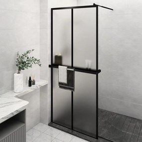 Parete Doccia Con Mensola Nera 100x195 Cm Vetro Esg E Alluminio /