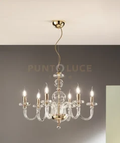 Lampadario in vetro bach 6 luci lp.bach-6sp-oro dorato