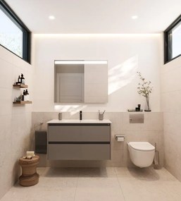 Mobile bagno sospeso con lavabo e sifone L 78.5 x H 57 x P 46 cm grigio laccato, maniglie e piedini neri 2 cassetti per vasca centrale Alpine