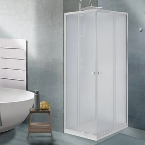 Box doccia angolare con porta scorrevole, vetro smerigliato 4 mm, L 70-80 cm x L 80 cm, H 185 cm, bianco Plumin 2.0