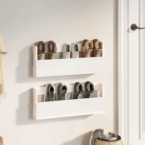 Scarpiere A Parete 2 Pz Bianco 59x9x23cm Legno Massello Di Pino /