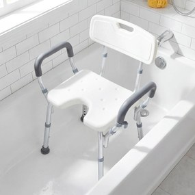 Costway Sedia da doccia antiscivolo braccioli e schienale altezza regolabile, Sgabello da doccia per anziani disabili e gravidanza Bianco