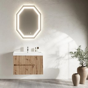 Mobile bagno sospeso con lavabo L 80 x H 51 x P 40 cm rovere oro in mdf, 1 anta 2 cassetti per vasca centrale Portofino