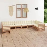 Set Divani da Giardino 10 pz Cuscini Miele in Massello di Pino 3077322