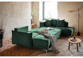 Divano letto angolare in velluto a coste verde (angolo destro a forma di U) Lazy Lukka - Miuform