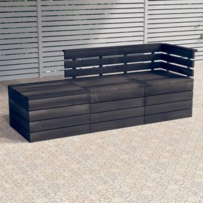 Set divani da giardino su pallet 3 pz legno pino grigio scuro