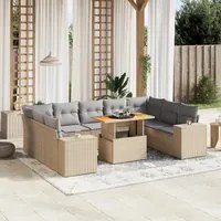 Set Divano da Giardino 10 pz con Cuscini Beige in Polyrattan 3272781