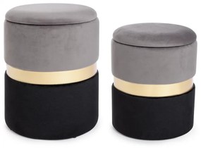 Set di 2 pouf contenitore POLINA in velluto grigio-nero