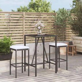 Set Bar Da Giardino 3 Pz Con Cuscini İn Polyrattan Nero /