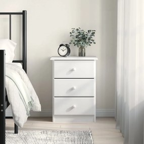 Comodino Alta Bianco 41x35x55,5 Cm İn Legno Massello Di Pino /