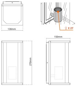 Applique Nera E27, IP54 per Esterni - Serie PRISM Base E27