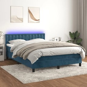 Letto a molle con materasso e led blu scuro 140x200 cm